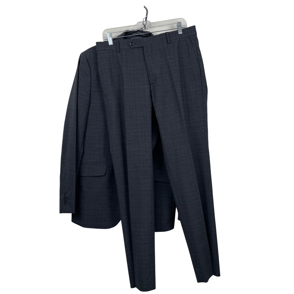 Joseph Abboud Men's Suit 41L 34x32 Charcoal Grey Glen Plaid Wool Blend